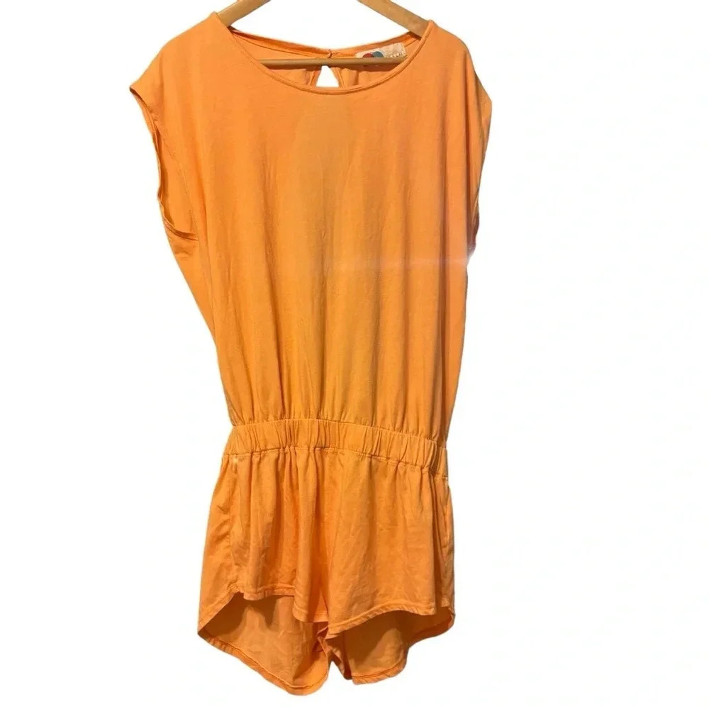 Free People Beach Orange Creamsicle Short Sleeve Romper Open Back Size Small